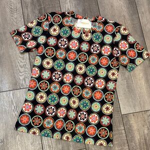 La DoubleJ Black Colorful Vibrant Geometric Circle Top EUC Small